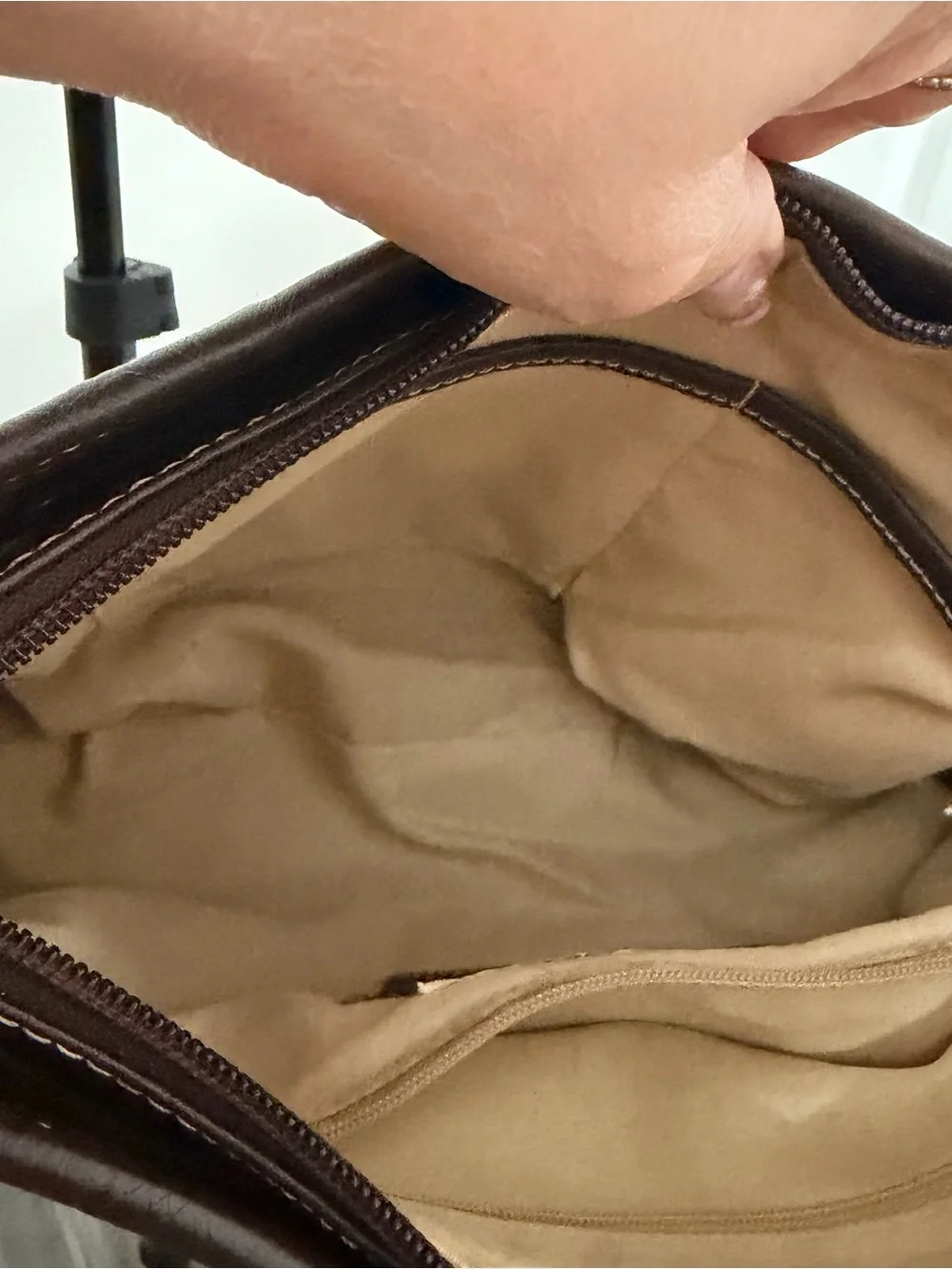 Patterned Brown Shoulder Bag with Dark Trim